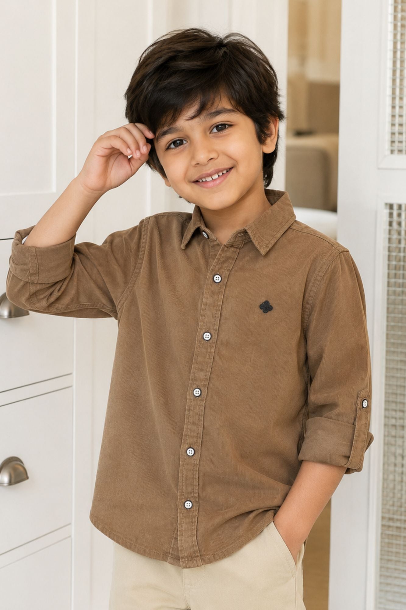 Boys Beige Full Sleeve Casual Shirt