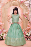 Mint Green Embroidered Lehenga Choli Set for Girls