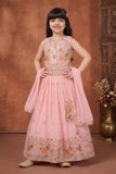 Girls Baby Pink Embroidered Lehenga Choli Set with Dupatta