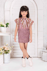 Onion Pink Sleeveless And Sequins Work Party Dress For Girls