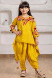 Mustard With Multicolor Embroidered Kurta with Dhoti Pants For Girls