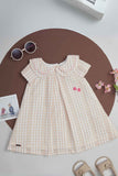 Fawn Checked Cotton Casual Frock For Girls