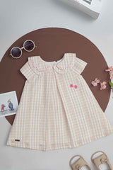 Fawn Checked Cotton Casual Frock For Girls