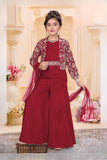 Red Embroidered 3-Piece Palazzo Set for Girls