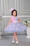 Blue Net Party Wear Frock Embellished With Grey Lace For Girls - Lagorii Kids