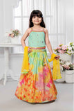 Multicolor Printed And Mirror Work Lehenga Choli Set For Girls