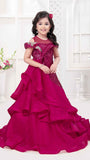 Designer Sequin Rani Pink Multilayer Party Gown For Girls
