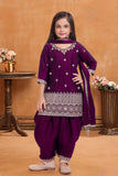 Wine  Embroidered Patiala Suit Set For Girls