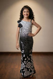 Black One-Shoulder Sequin Embellished Mermaid Gown For Girls
