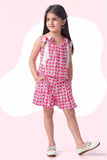 Trendy Pink Printed And Bow Embellished Top And Shorts Set For Girls