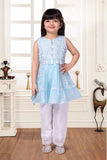 Blue Embroidered And Straight Kurta And Pant Set For Girls