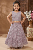Onion Pink Embroidered Lehenga Choli with Sequin Work for Girls
