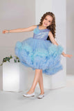 Blue Sequin Bodice Party Frock with Layered Ruffle Hem For Girls