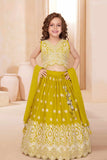 Yellow Embroidered Lehenga Choli Set With Dupatta for Girls