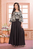 Black Palazzo Set With Embroidered Top And Jacket For Girls