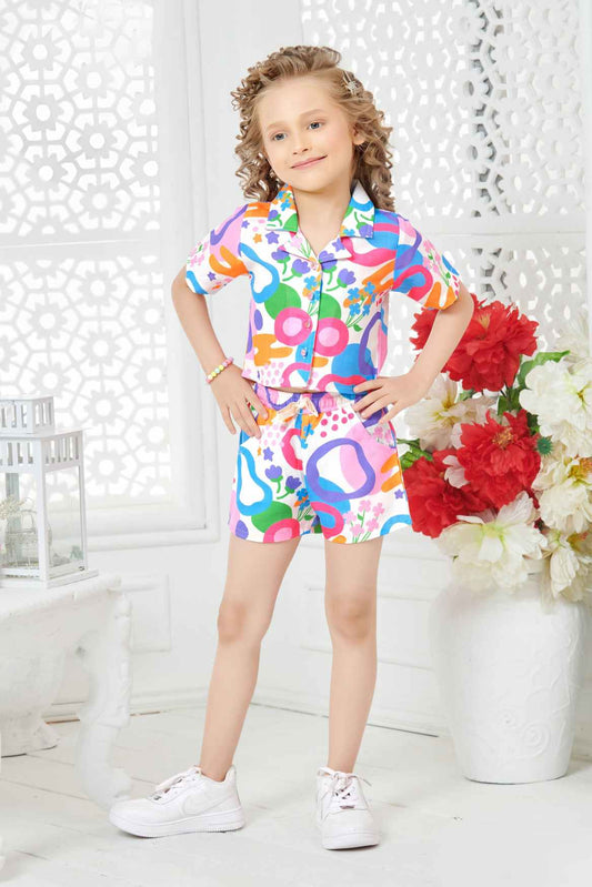 Vibrant Multicolor Printed Co-ord Set For Girls