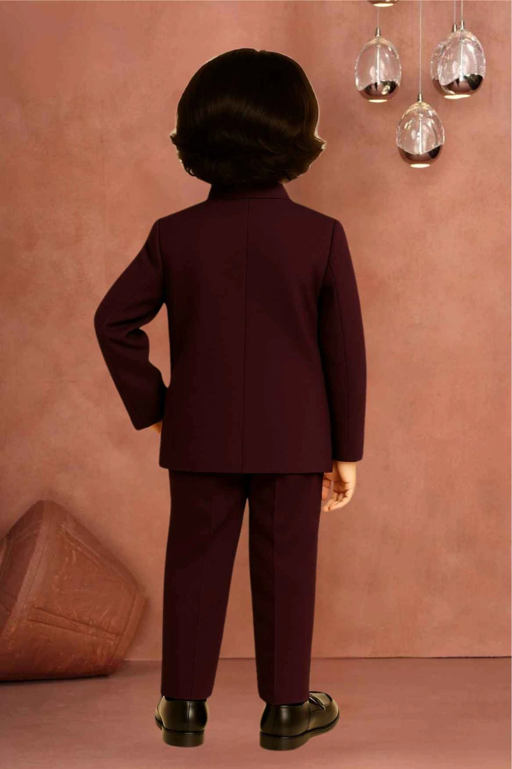 Royal Maroon Jhodhpuri Suit With Zari Embroidery For Boys