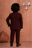 Royal Maroon Jhodhpuri Suit With Zari Embroidery For Boys