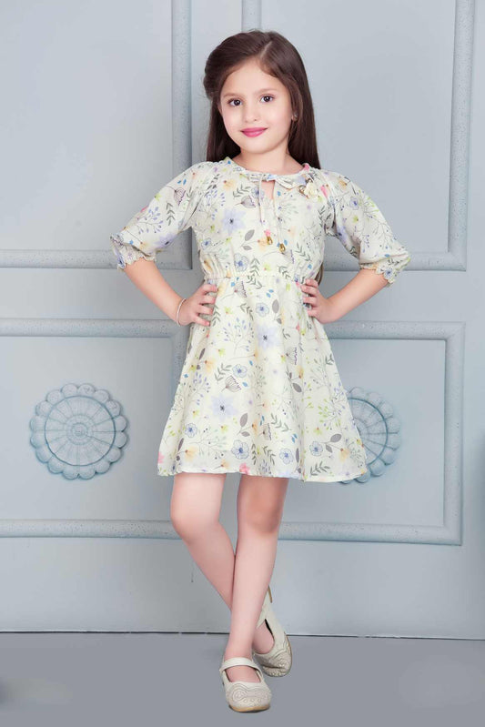 Stylish Cream Floral Printed Casual Frock For Girls - Lagorii Kids