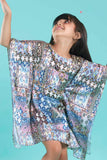 Stylish Multicolor Printed Dress With Butterfly Sleeves For Girls - Lagorii Kids