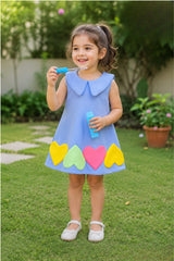Girls Blue Heart Applique Party Frock