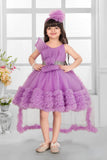 Lavender Embellished Party Wear Frock with Pleated Bodice and 3D Ruffle Hemline For Girls