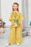 Mustard Yellow Floral Printed Palazzo Set With Matching Bag For Girls