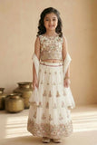 Cream Multi-Thread Embroidered Lehenga Choli Set For Girls