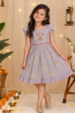Girls Lilac Swan Embroidered Ruffle Sleeve Flared Dress