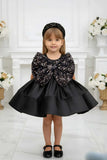 Black Sequin Bow Party Frock For Girls