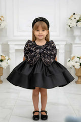 Black Sequin Bow Party Frock For Girls