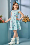 Blue Blue Party Wear Frock with Multicolor 3D Floral Appliqué Frock For Girls
