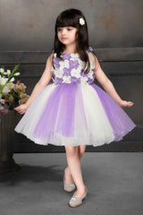 Purple Double Shaded Frock Embellished With 3D Flowers For Girls