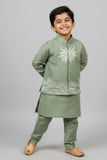 Pista Green Kurta with Embroidered Waist-coat For Boys