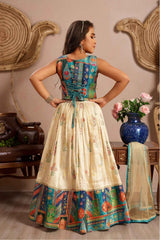 Multicolor Banarasi Silk Pattu Pavadai With Stone Work For Girls