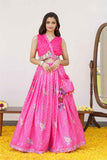 Elegant Pink & White Embroidered Ghagra Choli Set With Sling Potli Bag For Girls
