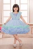 Blue Ruffle Party Frock with Sequins Embellishment For Girls