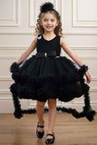 Black Net Party Wear Tailback Frock Embellished With Bow For Girls - Lagorii Kids