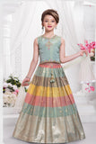 Mint Green Color Block Lehenga Choli with Dupatta for Girls