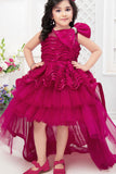 Rani Pink High-Low Party Frock with Ruffles For Girls