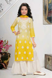 Yellow And White Thread Work And Sequins Sharara Set For Girls