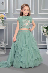 Elegant Green Sequined Lehenga Choli With Dupatta For Girls