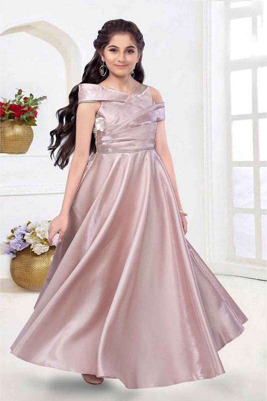 Peach asymmetric full-length gown