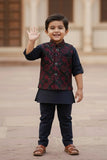 Navy Blue Embroidered Kurta Set with Nehru Jacket For Boys