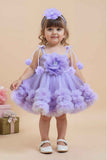 Lilac Ruffle Frock With Floral Embellished For Girls