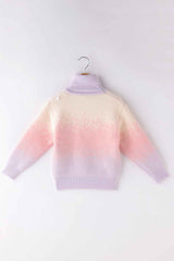 Purple Polo Neck Pullover With Bow Embellished For Girls