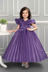 Designer Satin Lavender Gown With Floral Embellishment For Girls