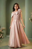 Girls Blush Pink One-Shoulder Party Wear Gown