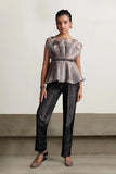 Metallic Ash Grey Pleated Top with Pants For Girls