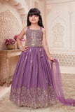 Girls Lavender Embroidered Lehenga Choli Set with Dupatta